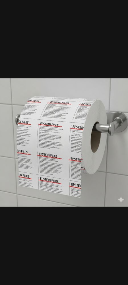 Roll of toilet paper with the Epstein Files written all over the sheets. 