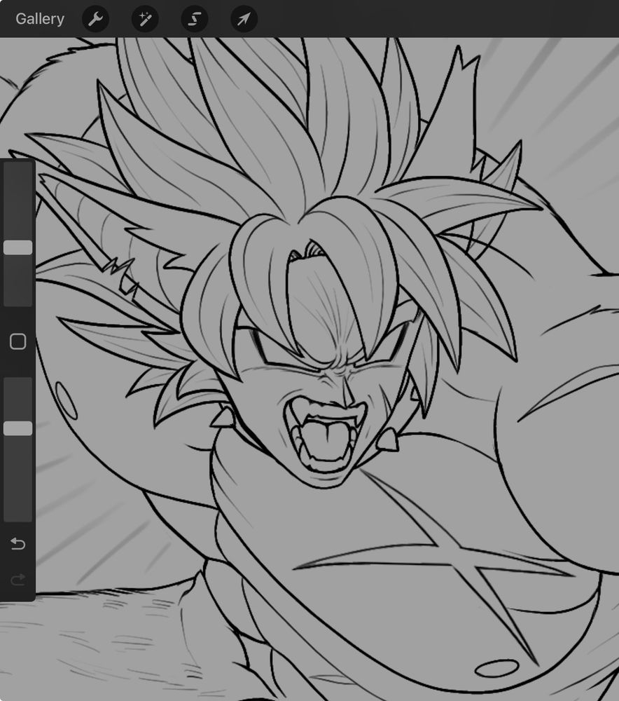 A lineart wip of DBS Broly as a Werewolf(this was supposed to be a Halloween drawing but never got it done in time)