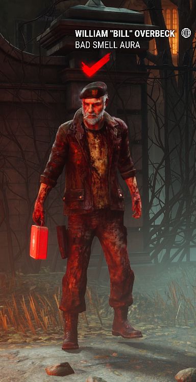 William "Bill" Overbeck in very bloody prestige clothing, bearing the name, Bad Smell Aura
