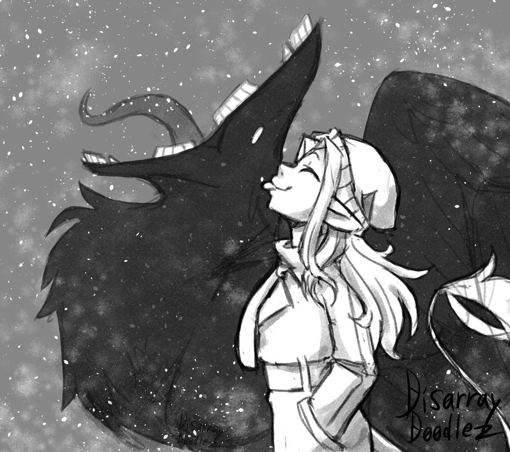 LQ and thorn catching snowflakes on their tongues