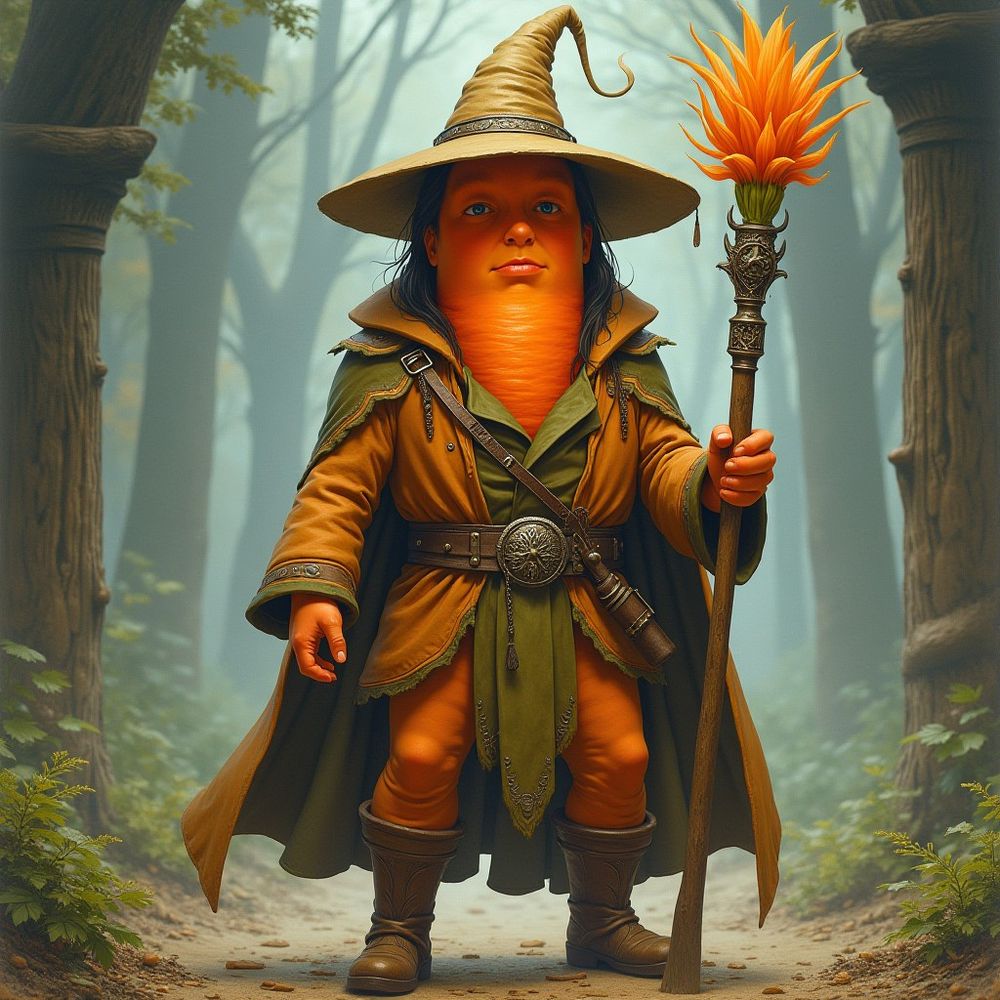 Carrot Mage in the style of 1980's dnd 