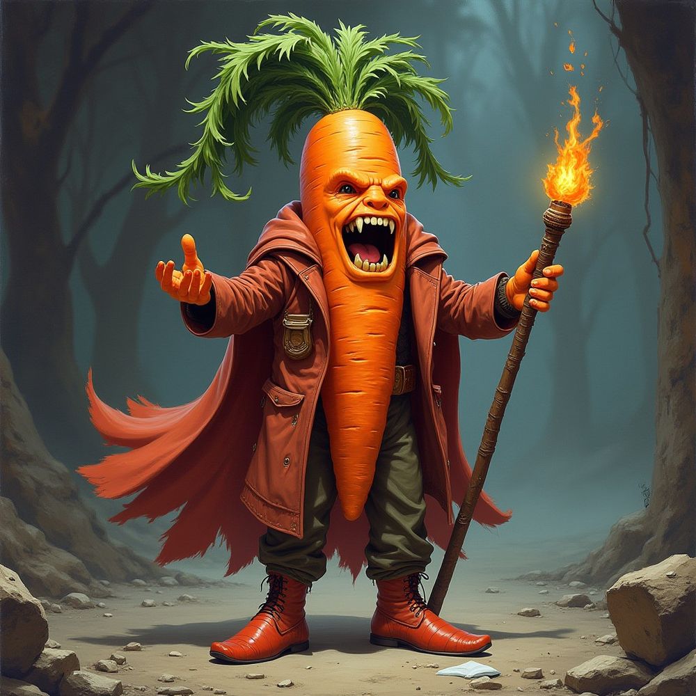 Carrot Mage in the style of 1980's dnd 