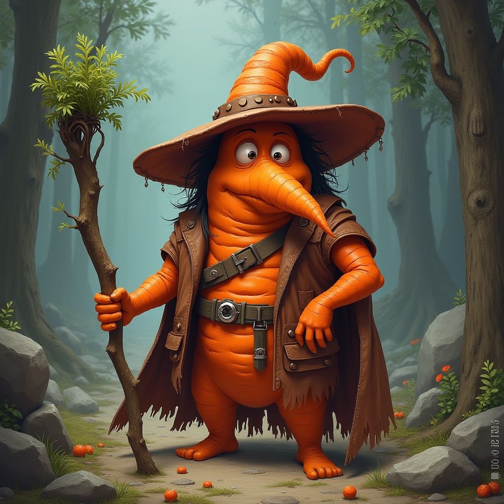 Carrot Mage in the style of 1980's dnd 