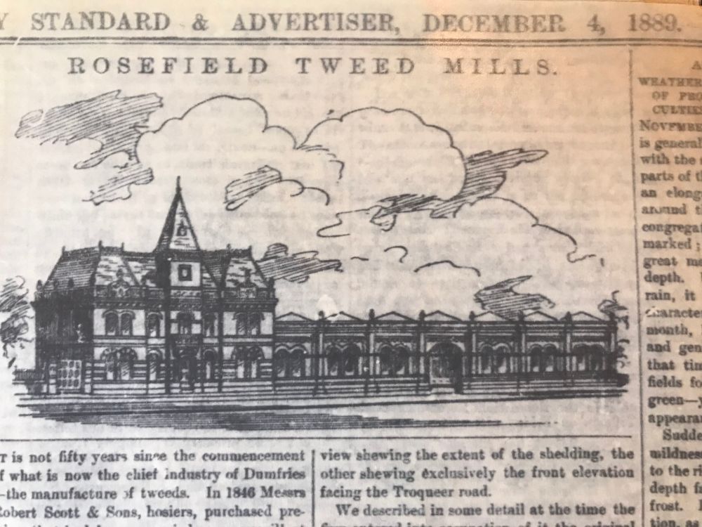 Newspaper account of the opening of the western part of Rosefield Mills, Dumfries, in 1889.