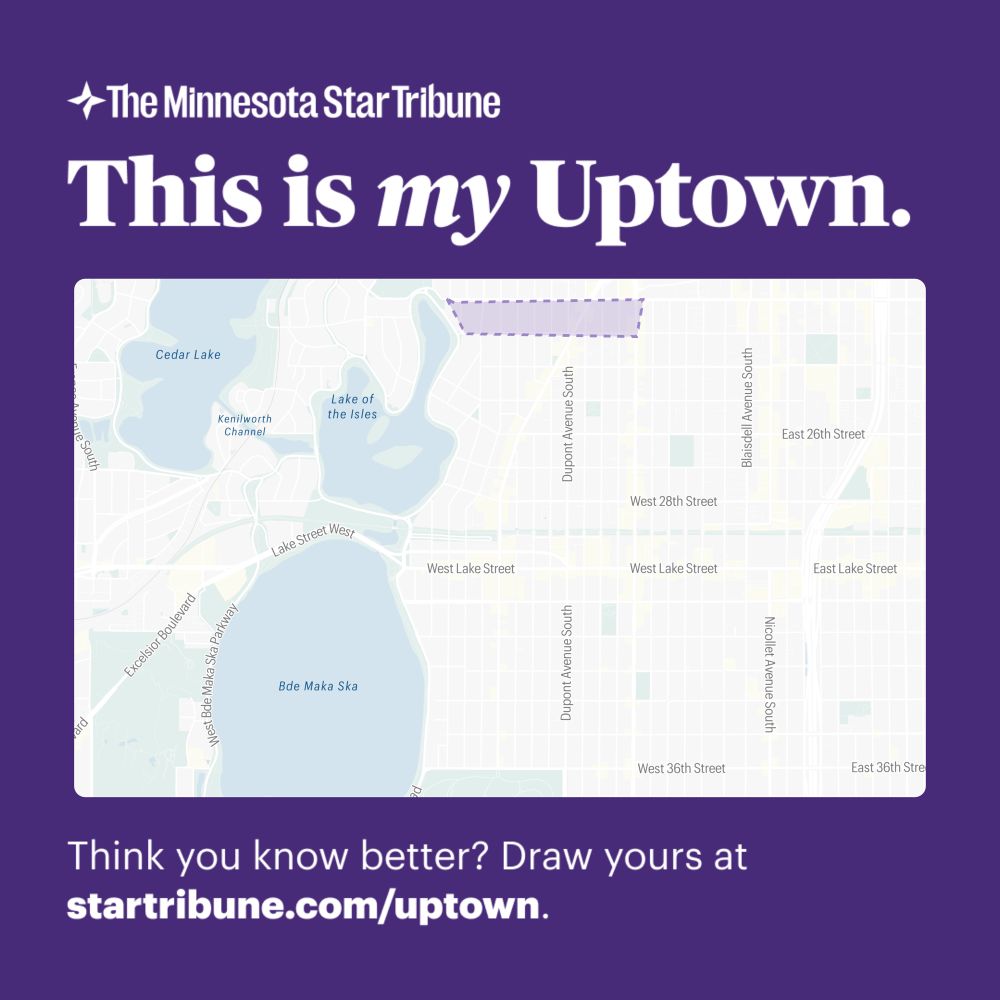 A map of “Uptown” showing the area between Franklin to the North, 22nd Street to the South, Lake of the Isles to the West, and Franklin to the East