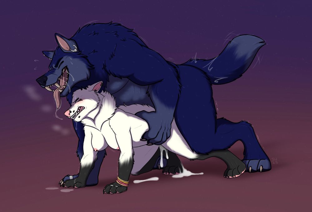NSFW digital drawing of a two character YCH done for Silverfang on FA. Top is giving the bottom a good ol’ fashioned werewolf breeding. 