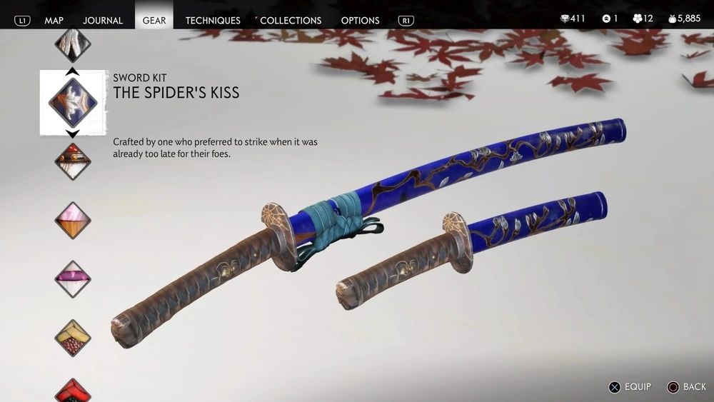 A sword kit style from the game Ghost of Tsushima, called Spider's Kiss. It's grip and sword block is brownish, the main part is blue, going from light to dark. Branches and silvery blossoms are painted on it. A turquoise cloth strap is attached to it.
All in all, these are the same colours the T'au is painted in.
