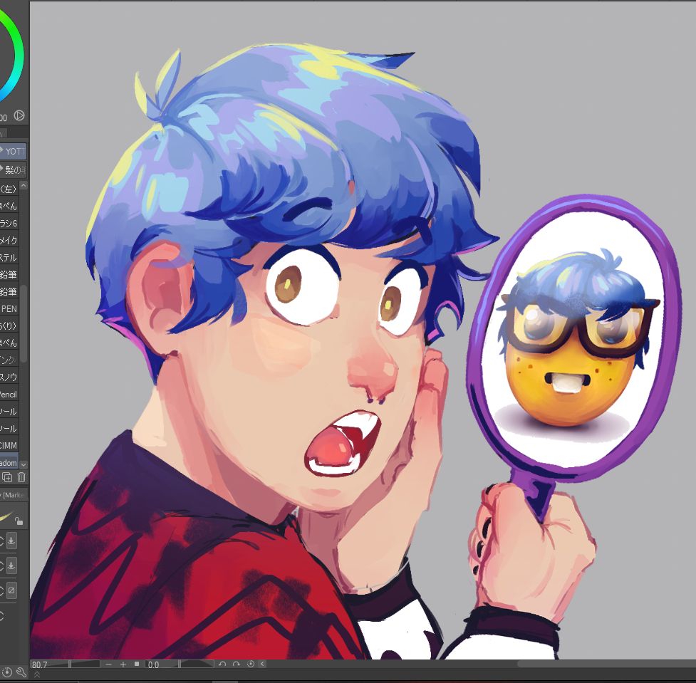 scott olhando para o espelho e impressionado com o seu reflexo