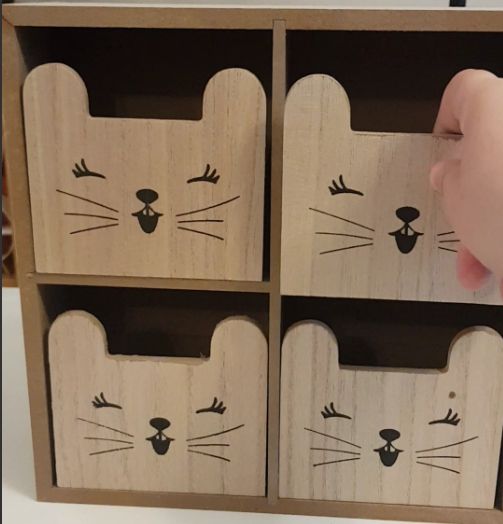 Unpainted animal cubbies that all look like bunnies.