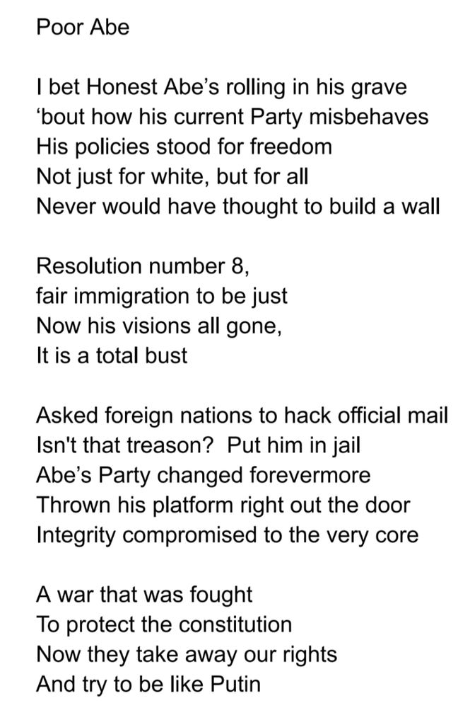 Poem about Abe Lincolns values being trampled.