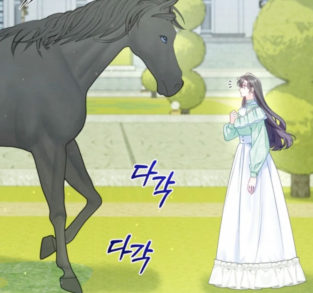 a horse 1.5 times taller than the female lead