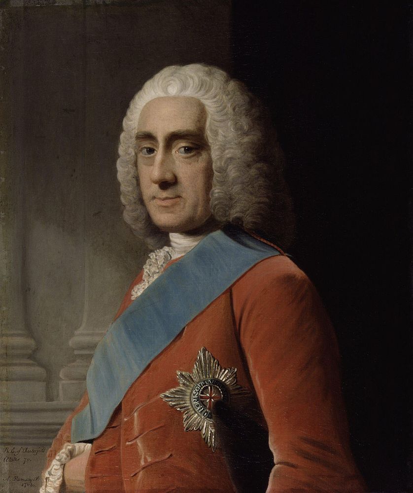 Portrait of Philip Stanhope, 4th Earl of Chesterfield (1694-1773).

https://commons.wikimedia.org/wiki/File:Philip_Dormer_Stanhope,_4th_Earl_of_Chesterfield_by_Allan_Ramsay.jpg