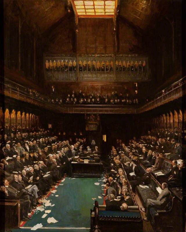 'The Right Honorable J. Ramsay MacDonald addressing the House of Commons', by Sir John Lavery, 1923.
Oil on Canvas. 
Credit Glasgow Life Museums.
https://artuk.org/discover/artworks/the-right-honourable-j-ramsay-macdonald-addressing-the-house-of-commons-84786