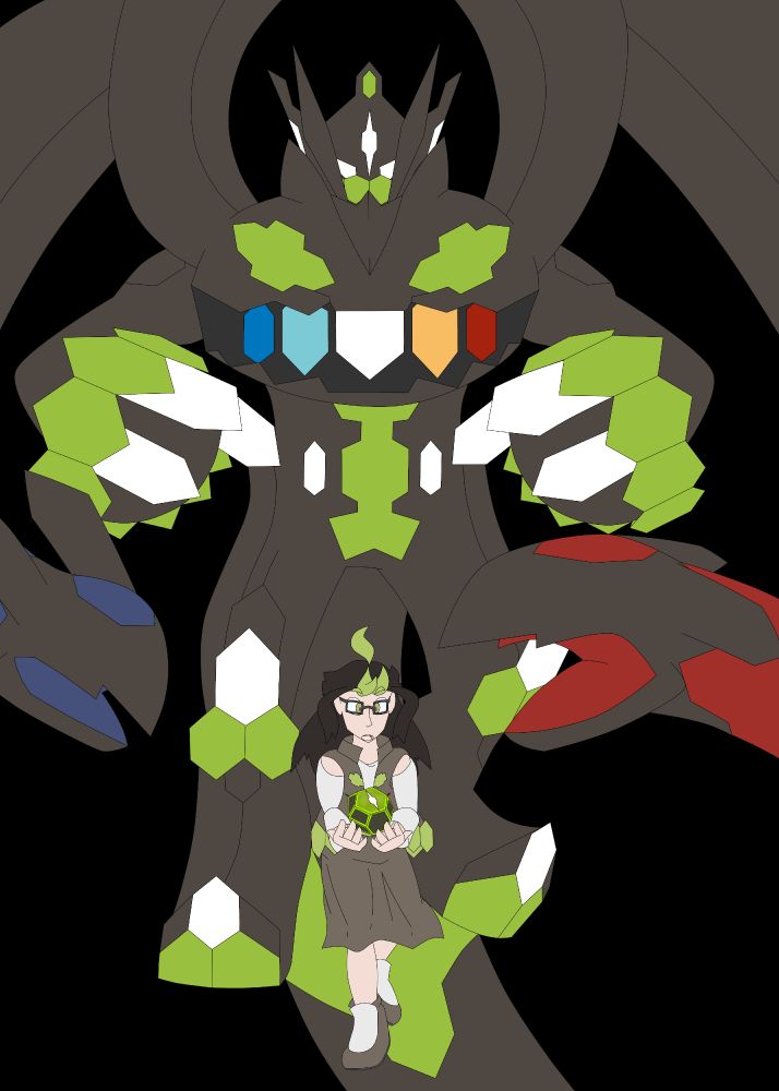 Art of myself and Zygarde drawn by my boyfriend @tofuhero!  This was basically right after I drew that previous image.
