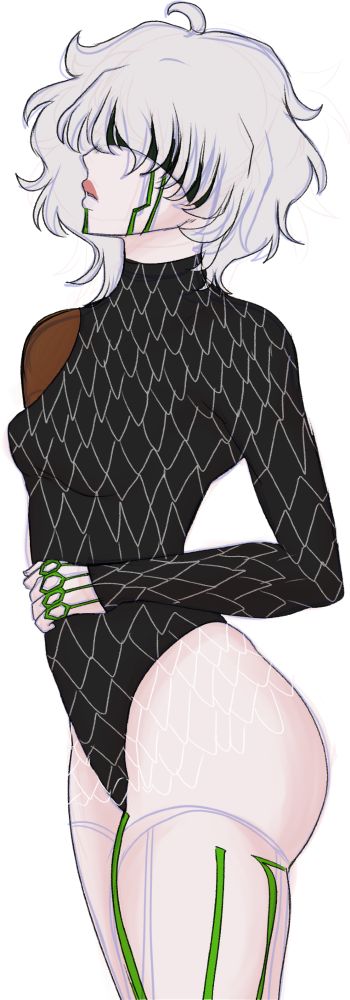 A sketch of my OC Zessoh from the side wearing her Spidersilk Bodysuit.  The artist is my good friend Adrian :)
https://x.com/Maggottail