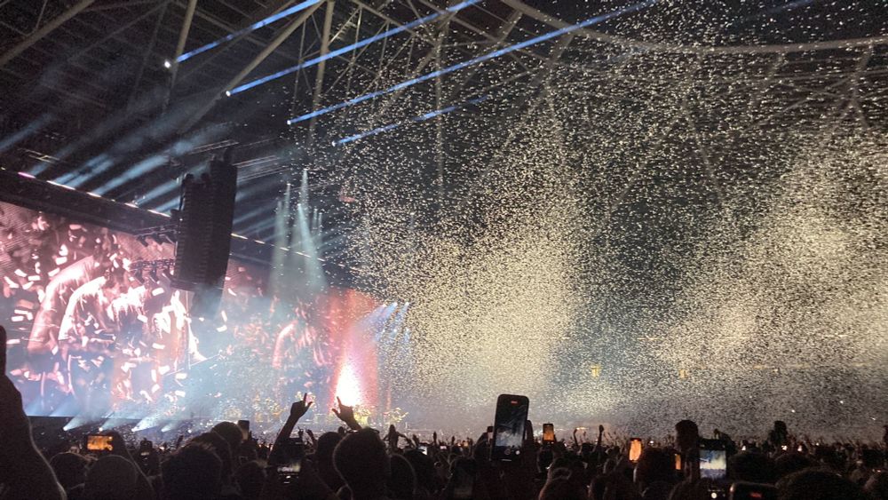 Sam Fender concert, the London Stadium looking at the stage with the crowd in front