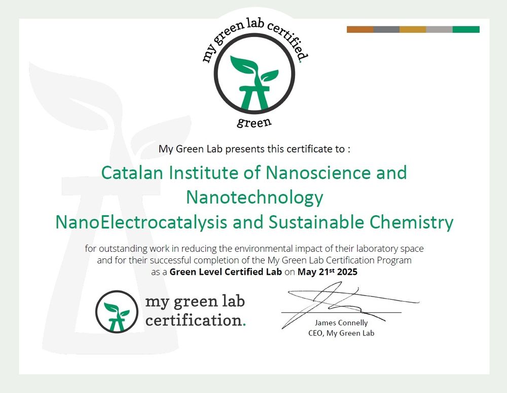 My Green Lab green certificate received by NanoESC group, ICN2 