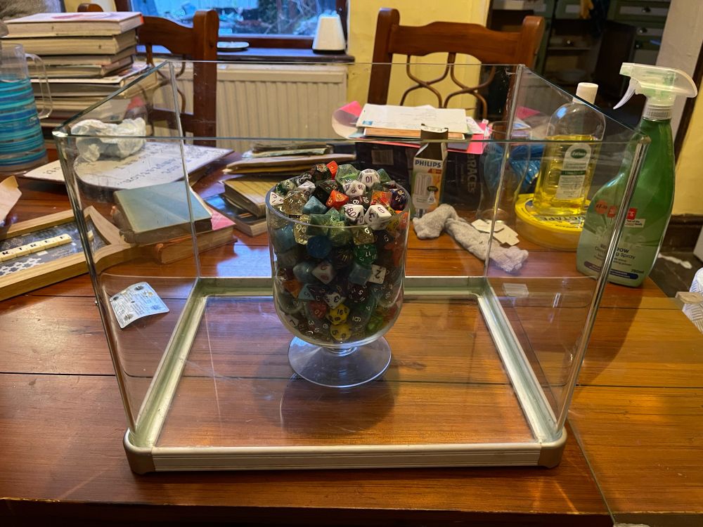 Old dice container inside of the new dice container