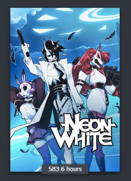 Neon White thumbnail on Steam. 583.6 hours played.