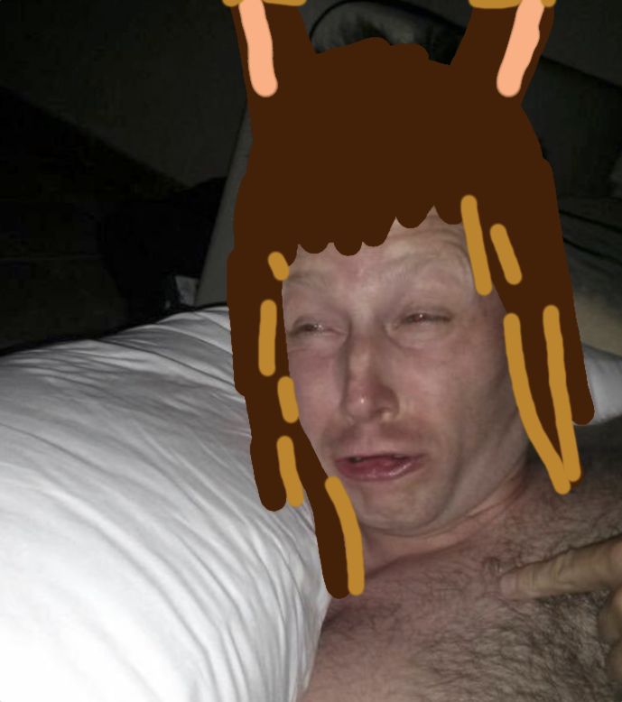 Limmy waking up meme with my WoL's hair poorly drawn on top