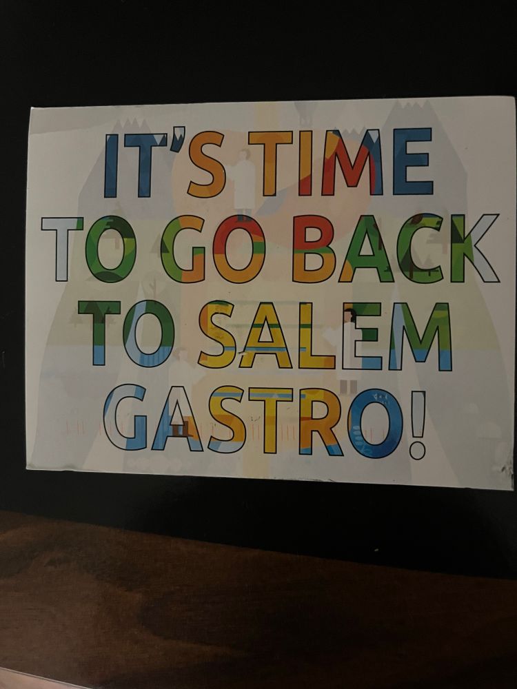 A postcard reading Time to go back to Salem Gastro. Colonoscopy reminder. 