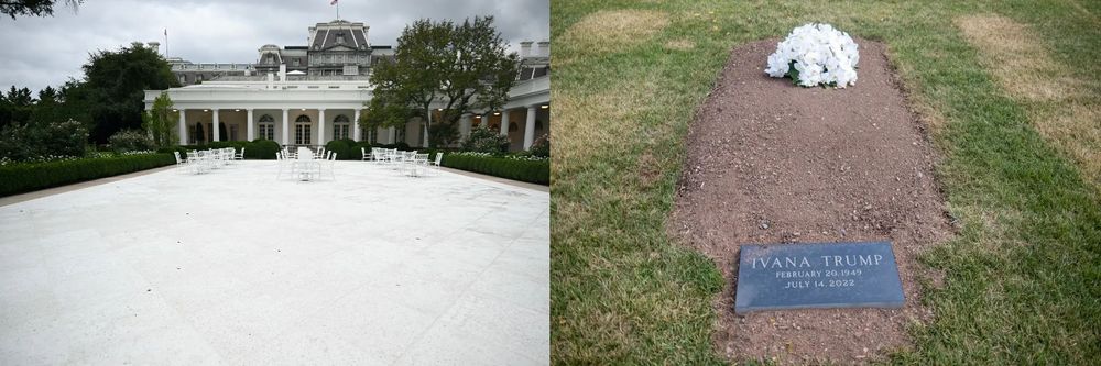 Images of White House Rose Garden and Ivanka Trump's grave site.