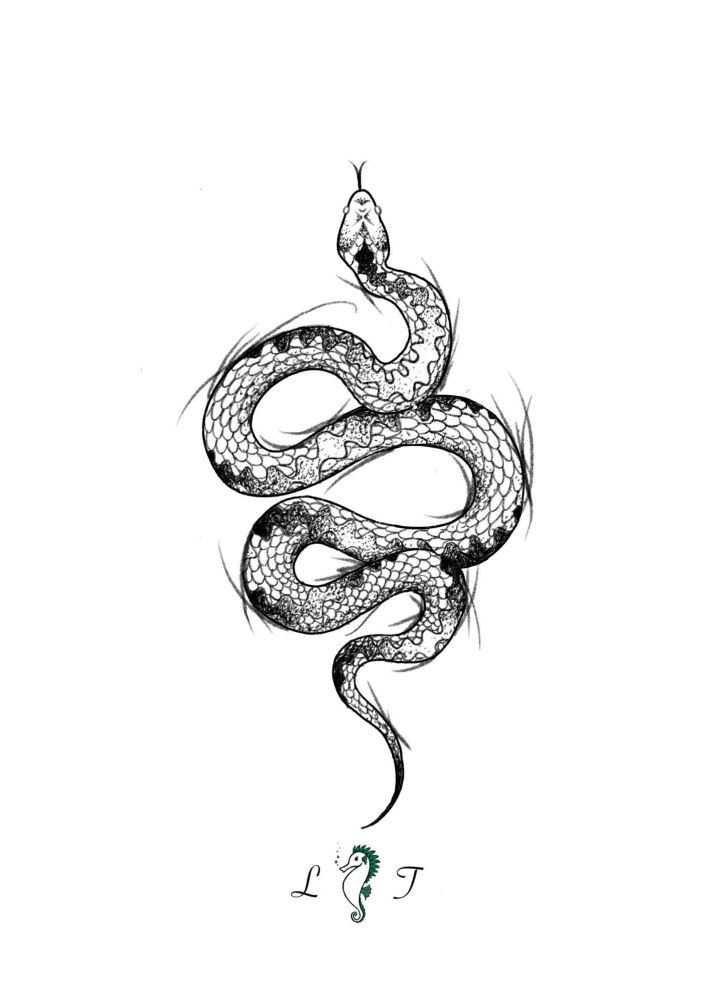 Hoggorm, dotwork og skissert stil! Uten farger.