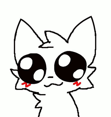 a black and white drawing of a cat with big black eyes and red lips .