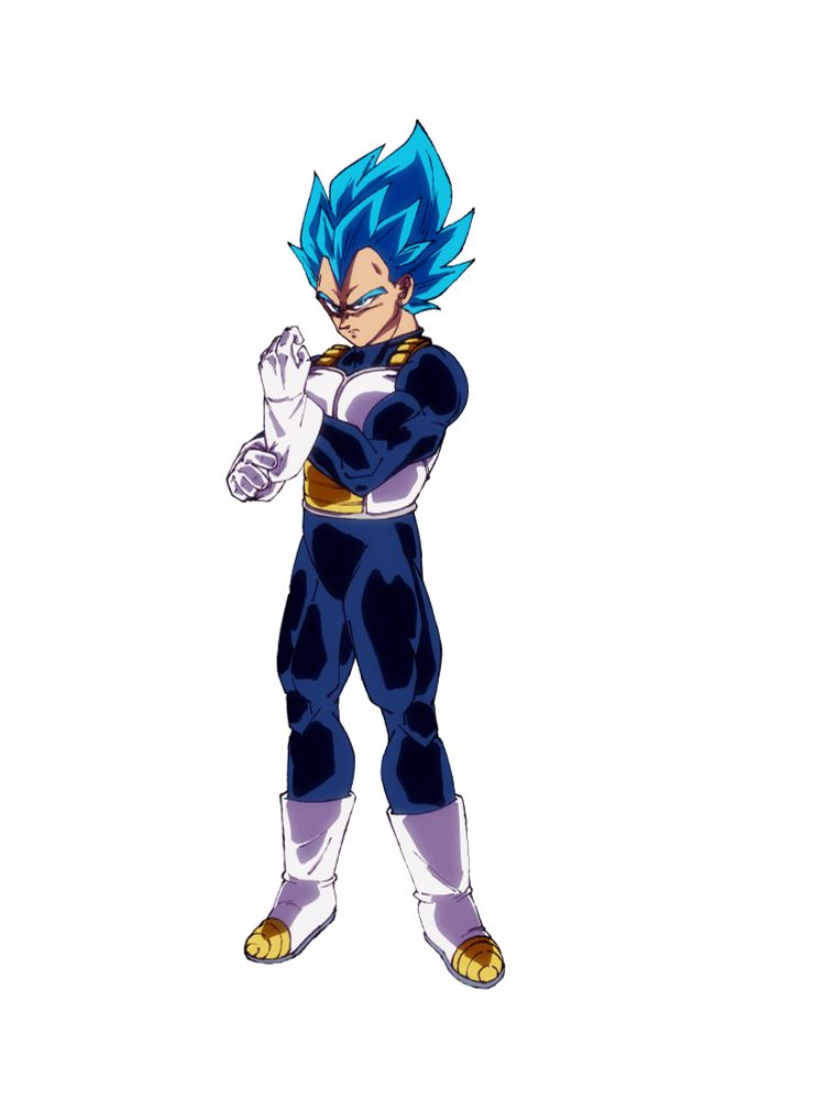 Super Saiyan Blue Vegeta from the anime Dragon Ball Super pulling on his glove