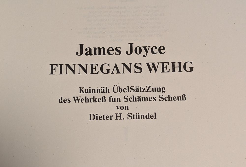 James Joyce FINNEGANS WEHG

Kainnäh ÜbelSätzZung des Wehrkeß fun Schämes Scheuß von Dieter H. Stündel