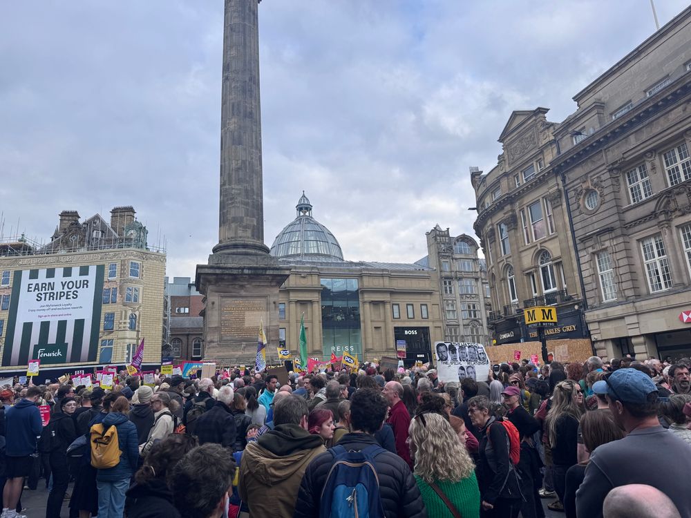 A photograph of a left wing anti-fascist protest