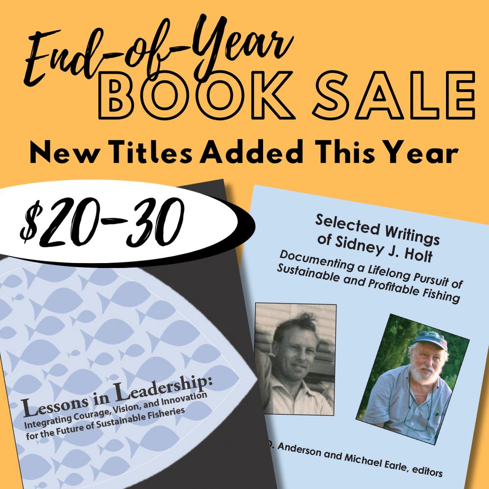 Yellow background. Text reads "$1 from each book purchased will be donated to the Publications Endowment Fund. December 9–January 17" Under the text is an dollar bill origami folded into a fish, which is swimming through white paper water.