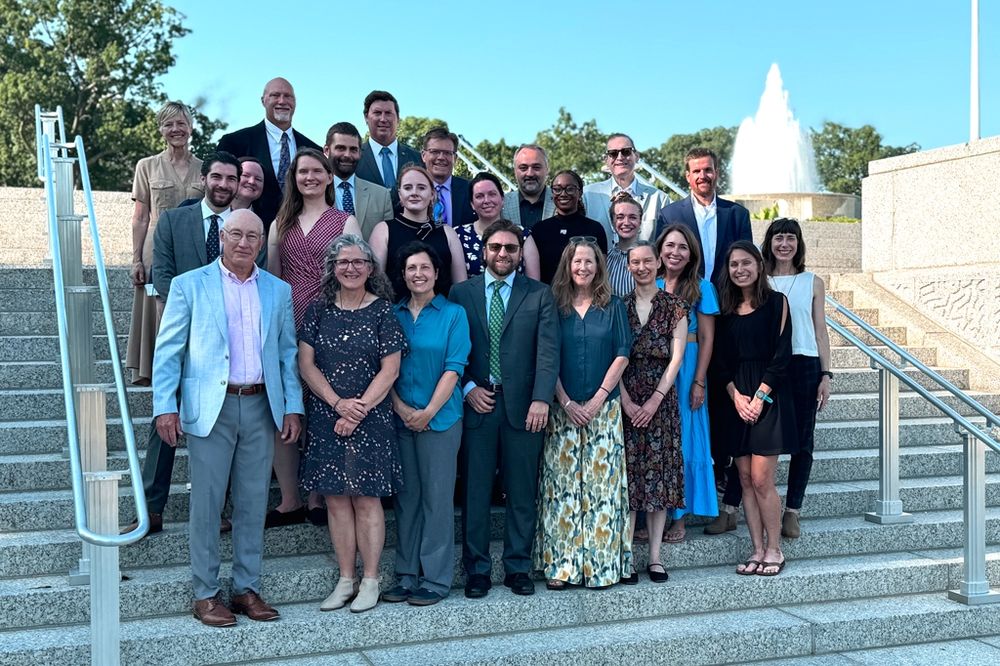 Group photo of AFS Capitol Hill Fly-in participants on steps near the Senate Fountain.