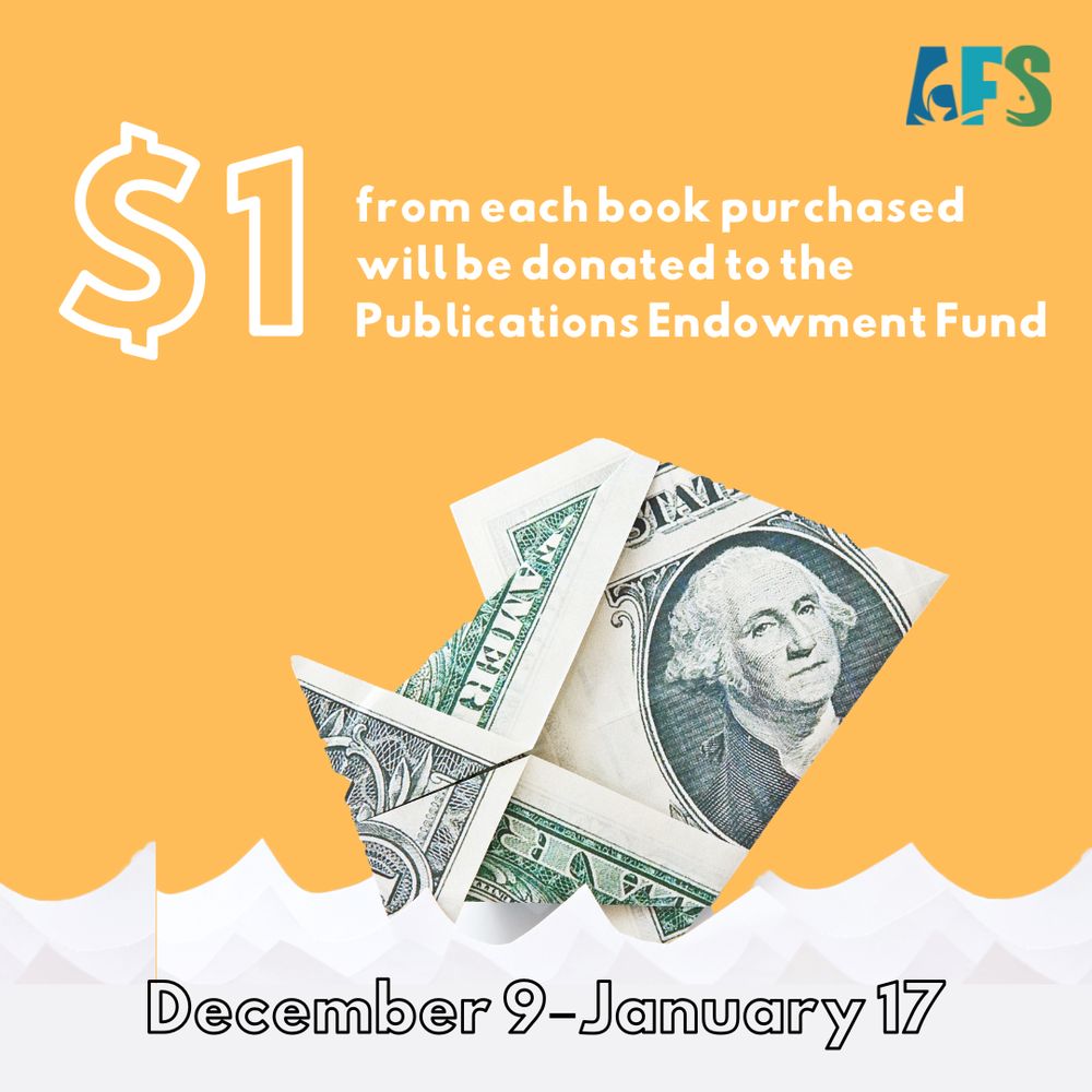 Yellow background with pictures of the covers of two books and a sticker reading "$20–30". Black text reads "End-of-year book sale. New titles added this year." The books are "Lessons in Leadership: Integrating Courage, Vision, and Innovation for the Future of Sustainable Fisheries" and "Selected Writings of Sidney J. Holt: Documenting a Lifelong Pursuit of Sustainable and Profitable Fishing"