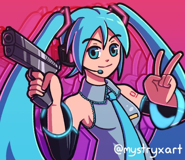 Hatsune Miku from Fortnite holding up a peace sign.