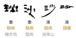 Qin- and Han- era samples of the Chinese character 沙, taken from https://zi.tools/zi/沙