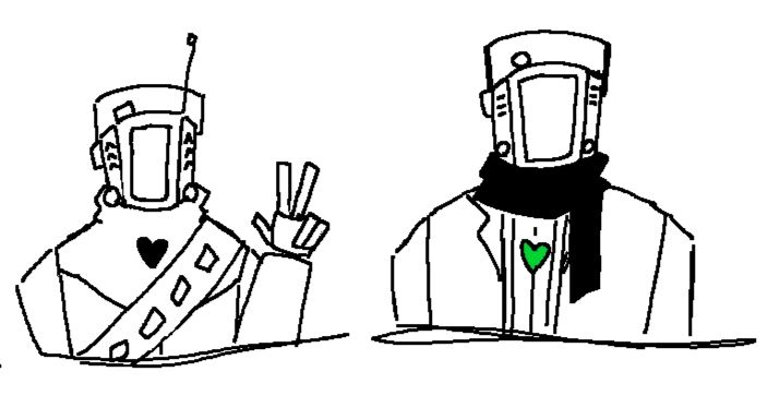 A quick doodle of Servos. Vergear on the left, Chromey on the right.
