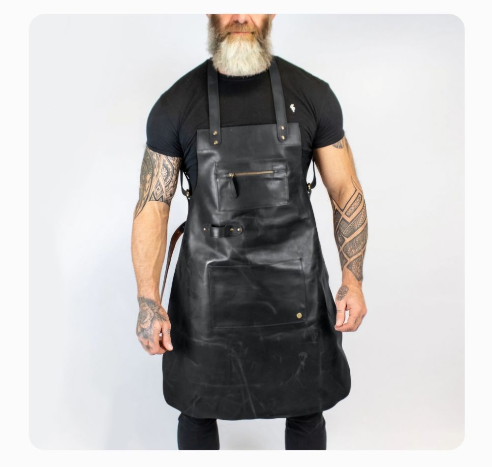 A black leather apron