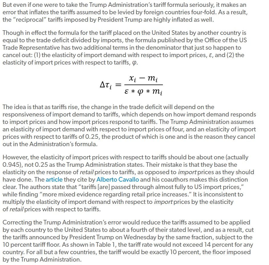 Screenshot of text from AEI blog about Trump tariff rates