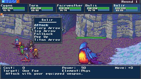 a battle screen with the party all shuffled about