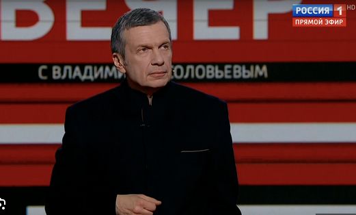Screencature of Russia 1 talk show host Vladimir Solovyov. 