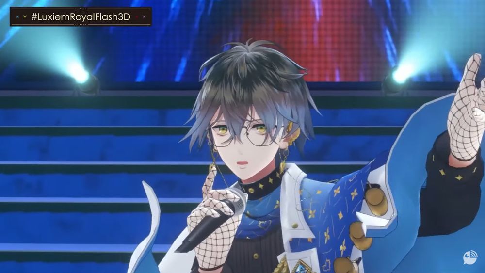 A screenshot of Ike Eveland singing in Luxiem Royal Flash 3D concert.