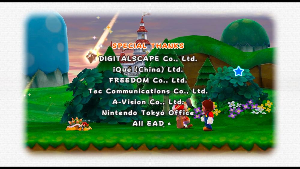 《超級瑪利歐銀河 2》繁體中文版的特別致謝人員。
（翻攝自 iQue Research Group 所公開的 YouTube 影片。）