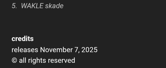 Screenshot from the below-linked Bandcamp page, showing track 5 is called "WAKLE skade". 