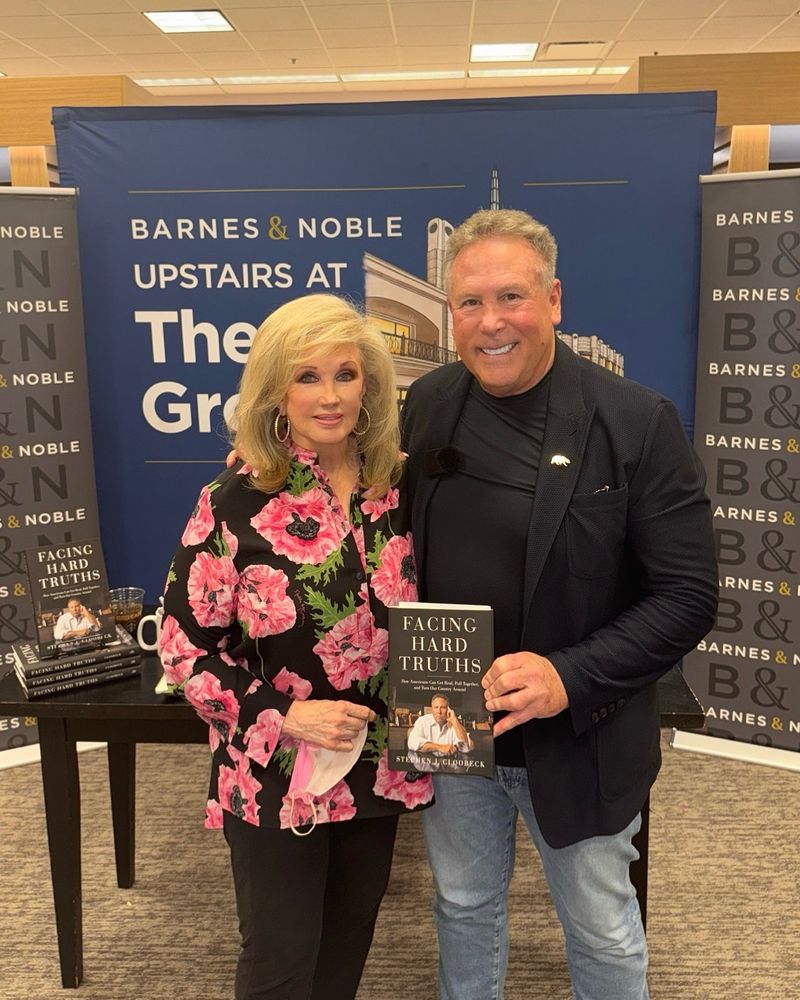 Blonde Morgan with Stephen J Cloobeck for his book launch at Barnes and Noble hosted by Stephanie Ruhle