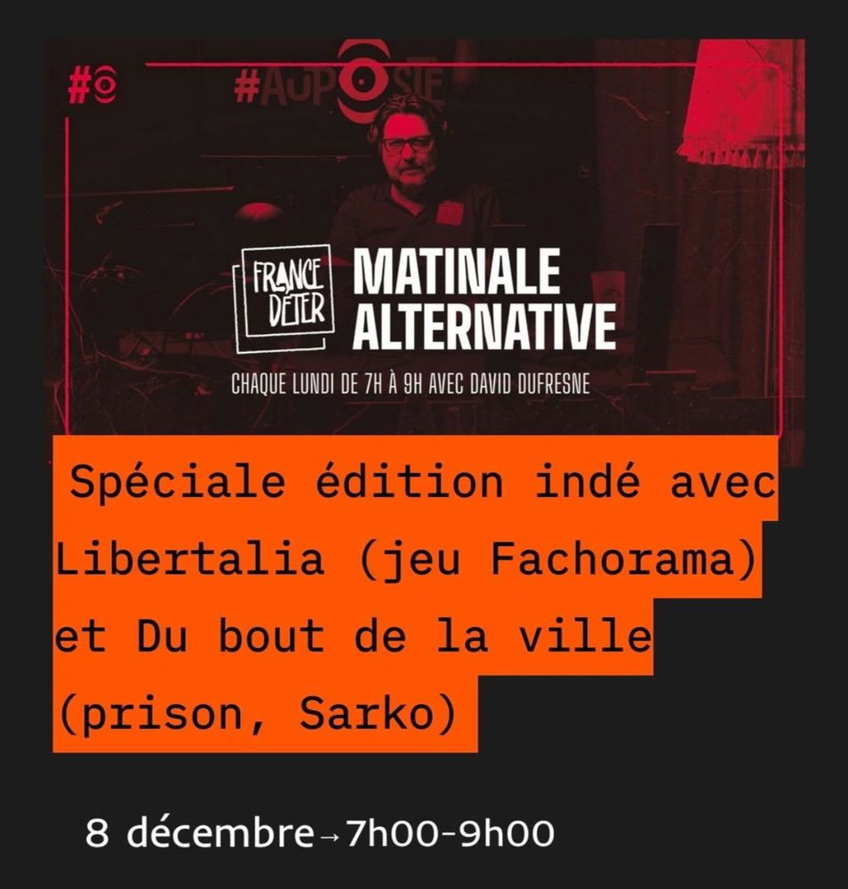 Libertalia interviendra dans l'émission de David Dufresne ce lundi matin, à 8h30.
