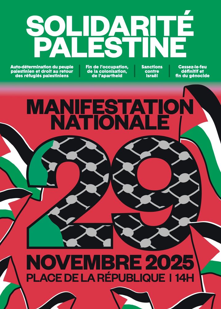 [Paris]

Ce samedi, 14h, place de la République.

Solidarité Palestine. Manif.