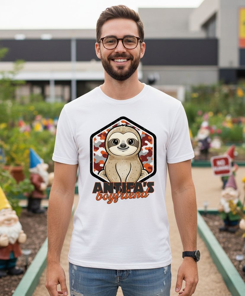 This inflatable sloth is ANTIFA’s boyfriend—slow, smug, and politically savage. A satirical design that blends absurdity with antifascist bite.