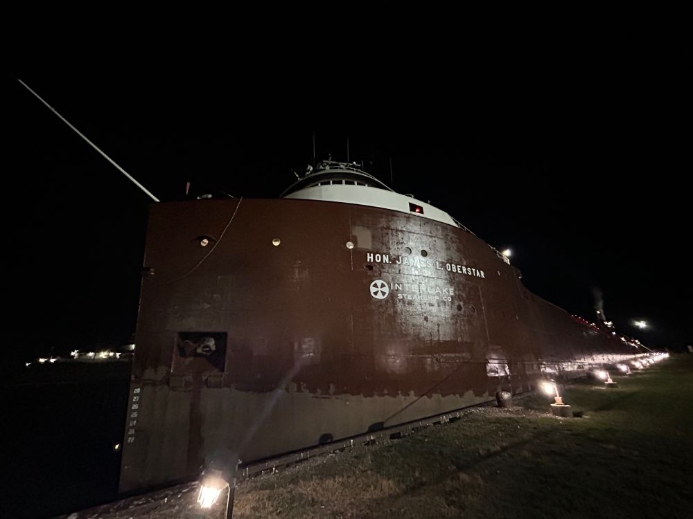 The M/V Hon. James L. Oberstar in full view just before departing Toledo. This picture was taken while I waited to throw lines off. No longshoremen up here.