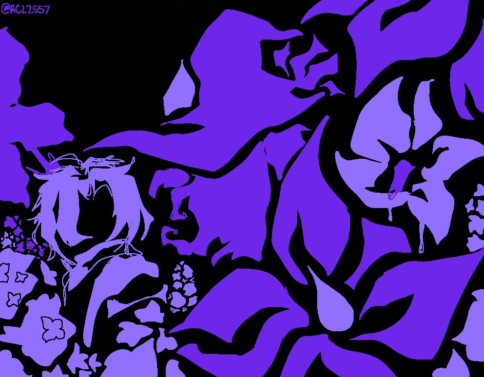 Two Time and Azure from Forsaken.

Two Time is on the left and is facing Azure. They are surrounded by flowers, Hyacinths and Nightshades.
